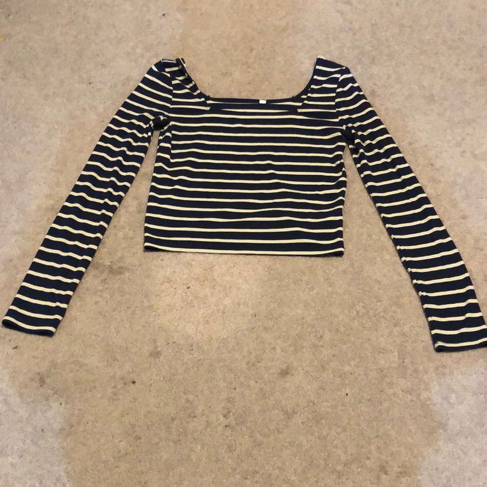 blue white and yellow striped shirt